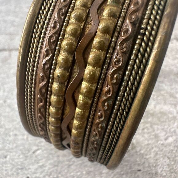 Vintage 70s Mix Metal Modernist Cuff Bracelet - Picture 5 of 8